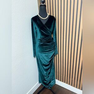 Elegant Emerald Green Velvet Wrap Dress